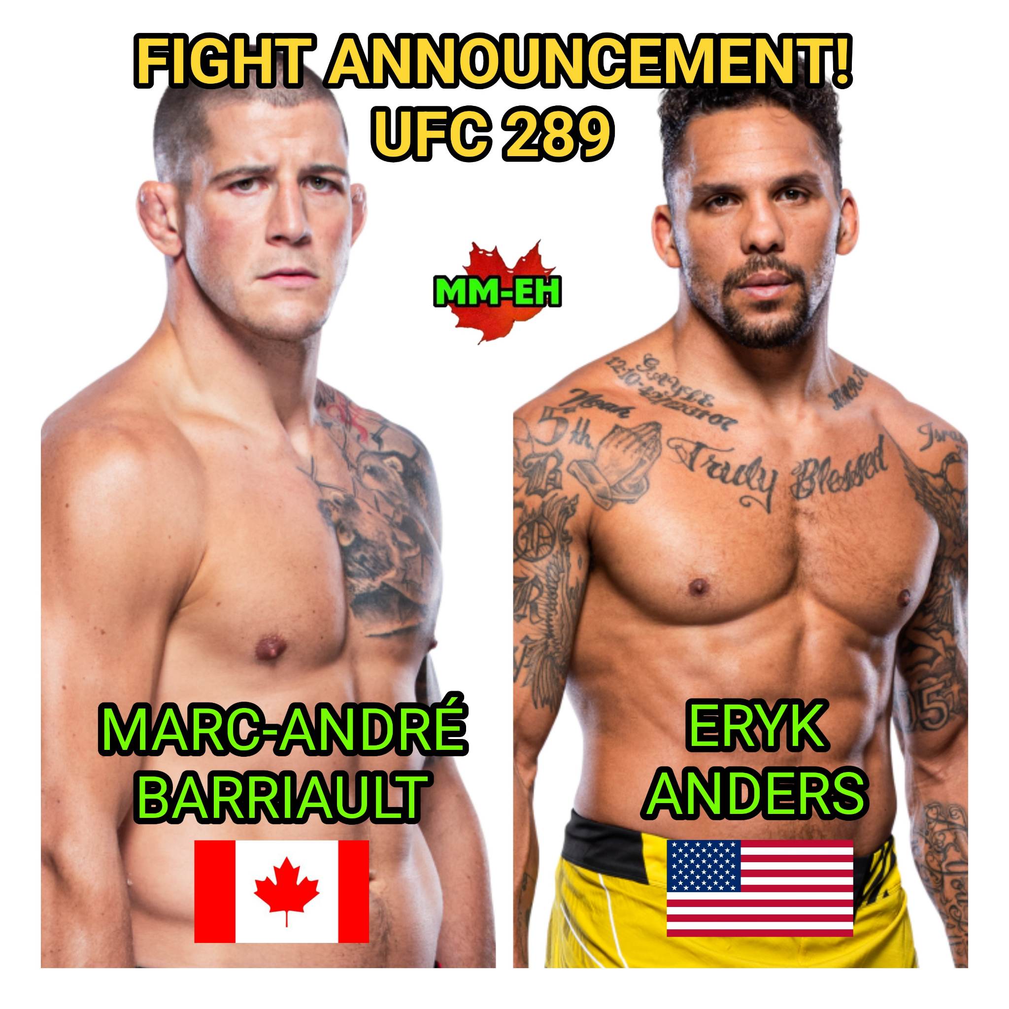 Marc-André “Powerbar” Barriault vs Eryk Anders added to UFC 289