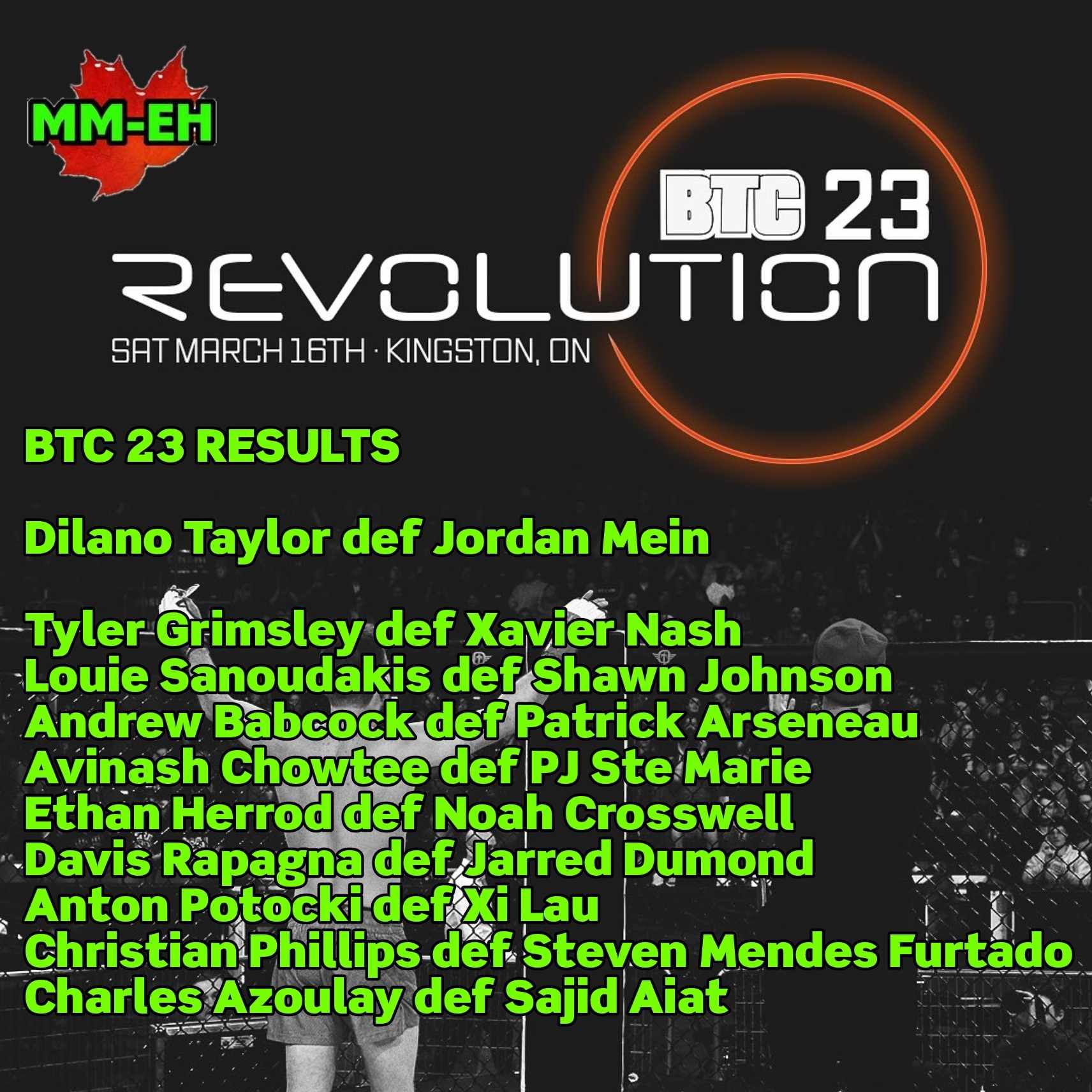 BTC 23 Kingston Results
